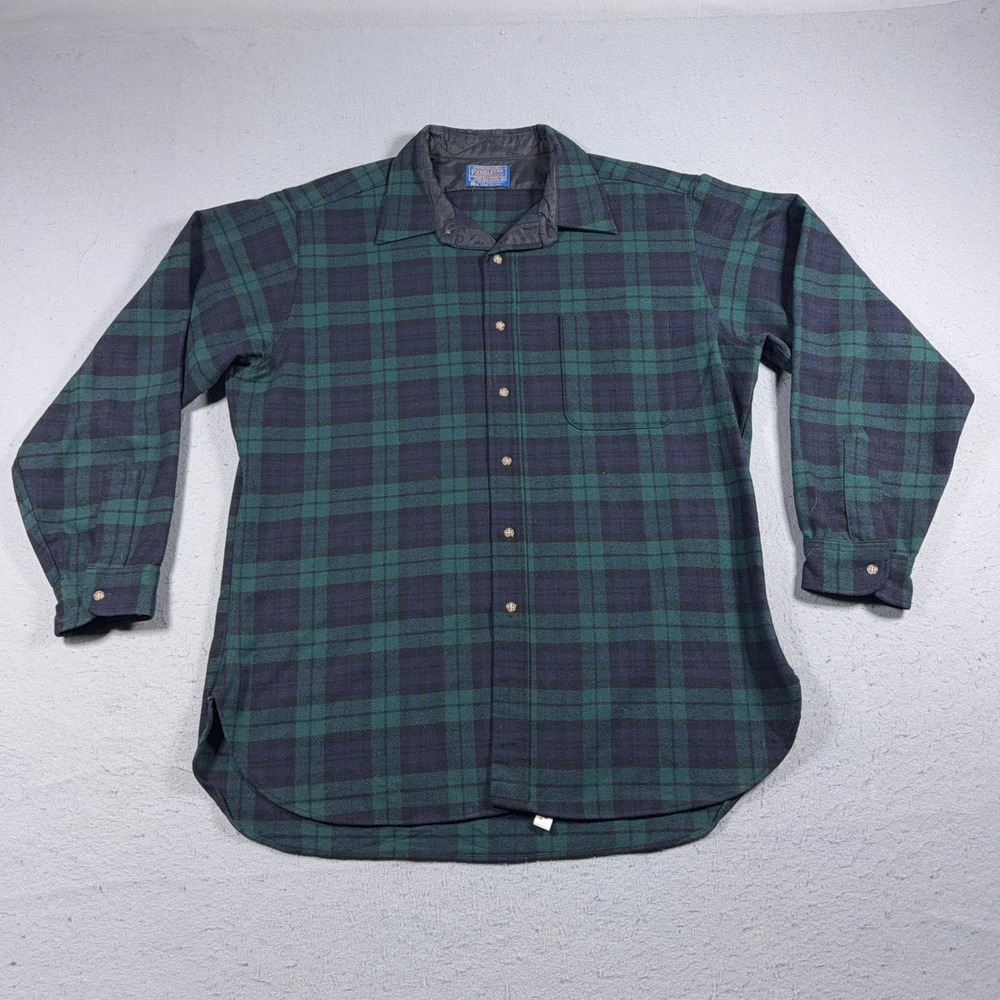 Vintage Pendleton Wool‎ Shirt Men XL Blue Green Plaid Tartan Wool Boardshirt